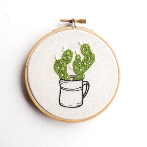 cactus mug hand embroidery hoop art image 2