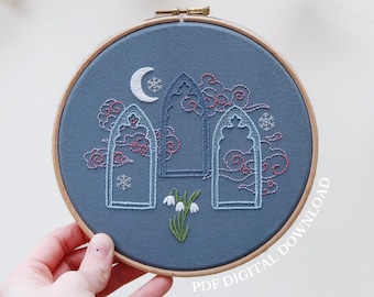 The Dreamer - Hand Embroidery Pattern and Tutorial / Guide | Digital Download, PDF | Gothic Archway Embroidery | Snowdrop Embroidery |