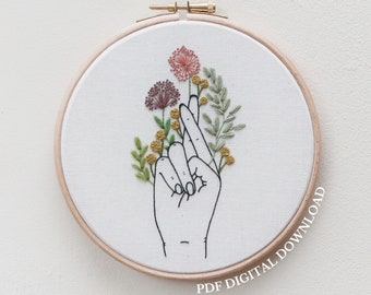 Wildflower - Hand Embroidery Pattern and Tutorial / Guide | Digital Download, PDF | Floral Embroidery | Modern Embroidery |