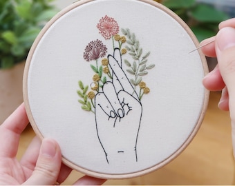 Wildflower - Hand Embroidery Pattern and Tutorial / Guide | Digital Download, PDF | Floral Embroidery | Modern Embroidery |