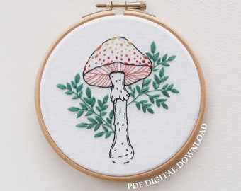 Mushroom - Hand Embroidery Pattern and Tutorial / Guide | Digital Download, PDF | Toadstool Mushroom Embroidery | Woodland Embroidery |