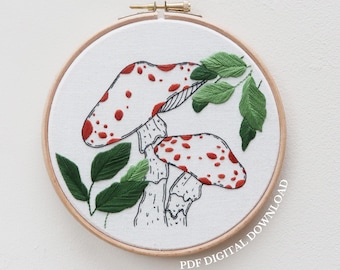 Woodland Mushroom - Hand Embroidery Pattern and Tutorial / Guide | Digital Download, PDF | Toadstool Embroidery | Forrest Embroidery |