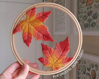 Fall/Autumn Maple Leaf - Hand Embroidery Pattern and Tutorial / Guide | Digital Download, PDF | Tulle Embroidery | Modern Embroidery |