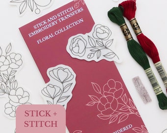 Floral Stick and Stitch Embroidery Patterns, Stick-on Embroidery Patterns, Embroidery Transfers, Modern Embroidery Kit, Clothing Embroidery