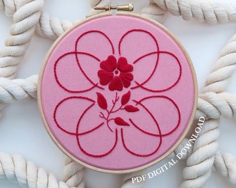 Floral Embroidery Pattern: Primrose Celtic Love Knot - PDF Digital Download Tutorial, Modern Hand Embroidery, Valentines Day Decor