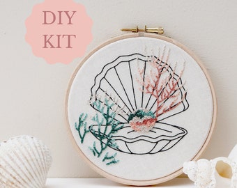 Seashell Hand Embroidery Kit - 5 inch Hand Embroidery Kit, Modern Embroidery Kit, DIY Craft Kit, Seashell Embroidery