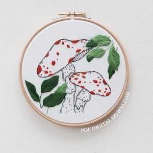 Woodland Mushroom - Hand Embroidery Pattern and Tutorial / Guide | Digital Download, PDF | Toadstool Embroidery | Forrest Embroidery |