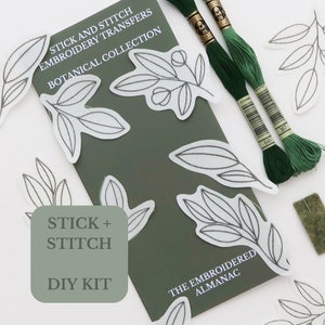 Botanical Stick and Stitch Embroidery Patterns, Stick-on Embroidery Patterns, Embroidery Transfers, Embroidery Kit, Clothing Embroidery