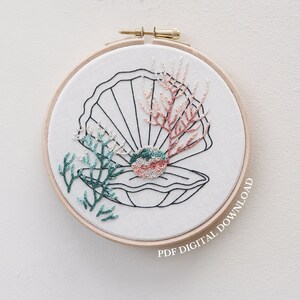 Seashell - Hand Embroidery Pattern and Tutorial / Guide | Digital Download, PDF | Coral Embroidery | Nautical Embroidery |