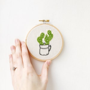 cactus mug hand embroidery hoop art image 1