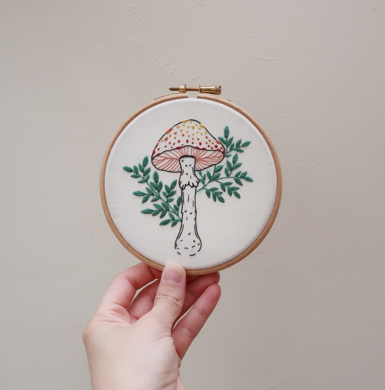 Mushroom Hand Embroidery Pattern and Tutorial / Guide Digital Download, PDF Toadstool Mushroom Embroidery Woodland Embroidery image 4