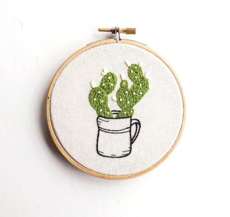 cactus mug hand embroidery hoop art image 2