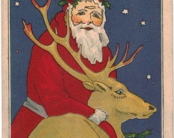 2023 Santa– Mr. Claus and Comet, Vintage Postcard Pattern From Joan Moshimer’s Studio.