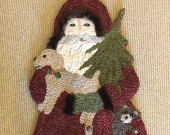 Woodland Santa, A Rug Hooking Pattern by P is for Primitive