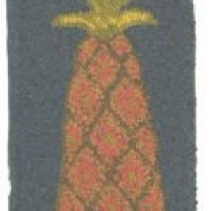 May include: Rectangular welcome mat with a dark blue background and a large pineapple design. The pineapple is red and gold, with the word "WELCOME" in red at the top. The bottom border has a gold and brown pattern.