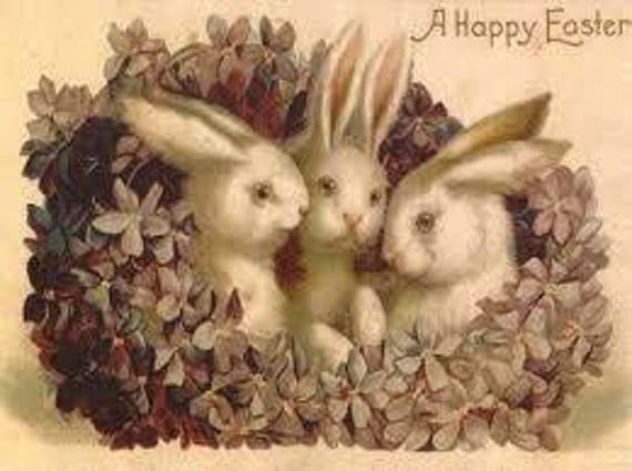 Bunny Trio, Vintage Postcard Rug Hooking Pattern