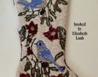 Woodland Bluebird Stocking, P is for Primitive, 28 x 14, Pattern Only On Linen