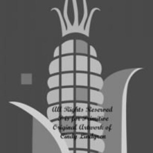 May include: A monochrome illustration of an ear of corn with a crown-like top and stylized leaves. The image includes text: "All Rights Reserved © for Primitive Original Artwork of Cindy Lindgren."