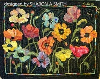 Poppies by Sharon Smith, 24" x 30" on linen, Rug Hooking Pattern Only