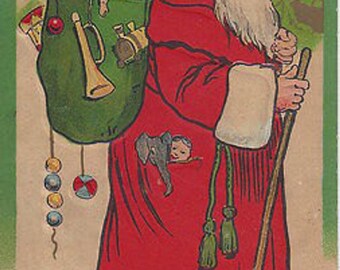 Vintage Merry Santa, Vintage Postcard Pattern From Joan Moshimer's Studio, Rug Hooking Pattern Only on Linen