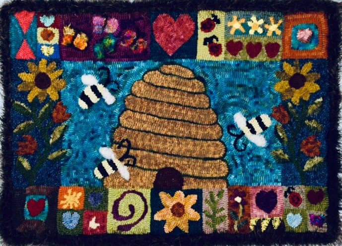 Bee Skep Sampler, A Rug Hooking Pattern by Cactus Needle - Etsy