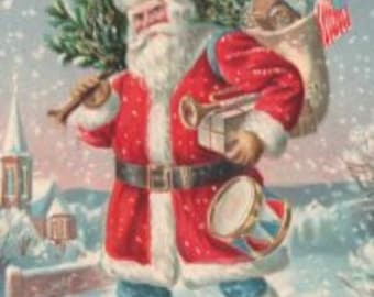 En vente à partir de juillet - Père Noël patriotique, motif à accrocher pour tapis de carte postale vintage par Joan Moshimer's