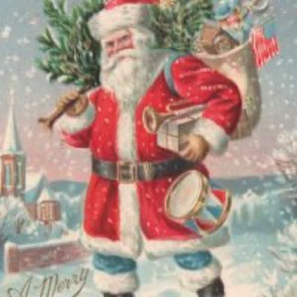 Patriotic Santa, 22 x 36, Vintage Postcard Pattern From Joan Moshimer’s Studio, Pattern Only on Linen