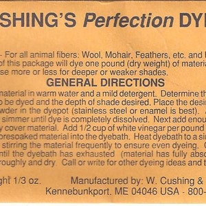 W. Cushing & Co "Perfection" Acid Dye, 1/3 ounce packages YOU PICK Your Colors!