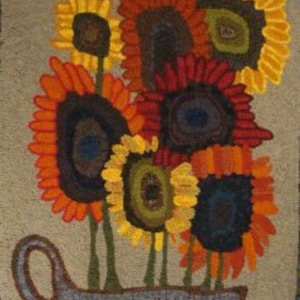 Primitive Sunflowers, Pattern by Cactus Needle, 24" X 30" on linen