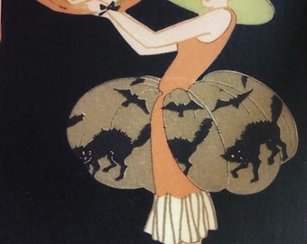 Ready For The Costume Ball, 22 x 28, Vintage Postcard Pattern From Joan Moshimer’s Studio, on Linen