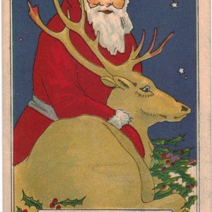 Père Noël 2023 - M. Noël et comète, modèle de carte postale vintage de l'atelier de Joan Moshimer 26 x 16 EN LIN