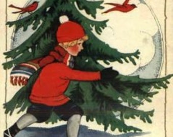 Skating Home, Vintage Postcard Rug Hooking Pattern From Joan Moshimer's Studio