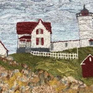 The Nubble Lighthouse &quot;on the rocks&quot;, P is For Primitive Design, 24 x 32 on linen, Rug Hooking Pattern Only on Linen