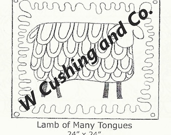 Lamb of Many Tongues, pattern by Primitive Grace, 24″ x 24″, Pattern Only on Linen
