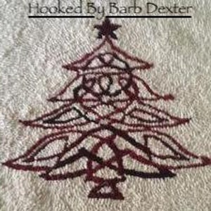 May include: A red and brown crocheted Christmas tree design. The tree is made with a variety of stitches and has a star on top.