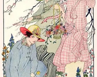 Ladies of the Garden, Vintage Postcard Rug Hooking Pattern