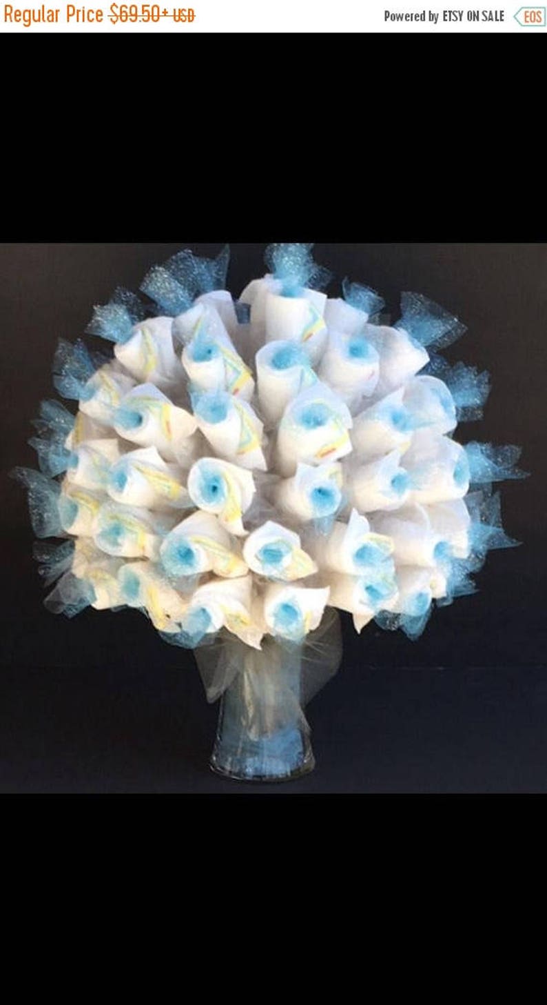Baby shower centerpiece diaper cake diaper cake bouquet Blue diaper bouquet unique baby gift baby shower decorations,