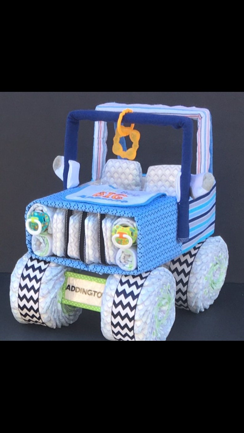 Blue diaper jeep baby shower gift diaper cake diaper jeep Etsy