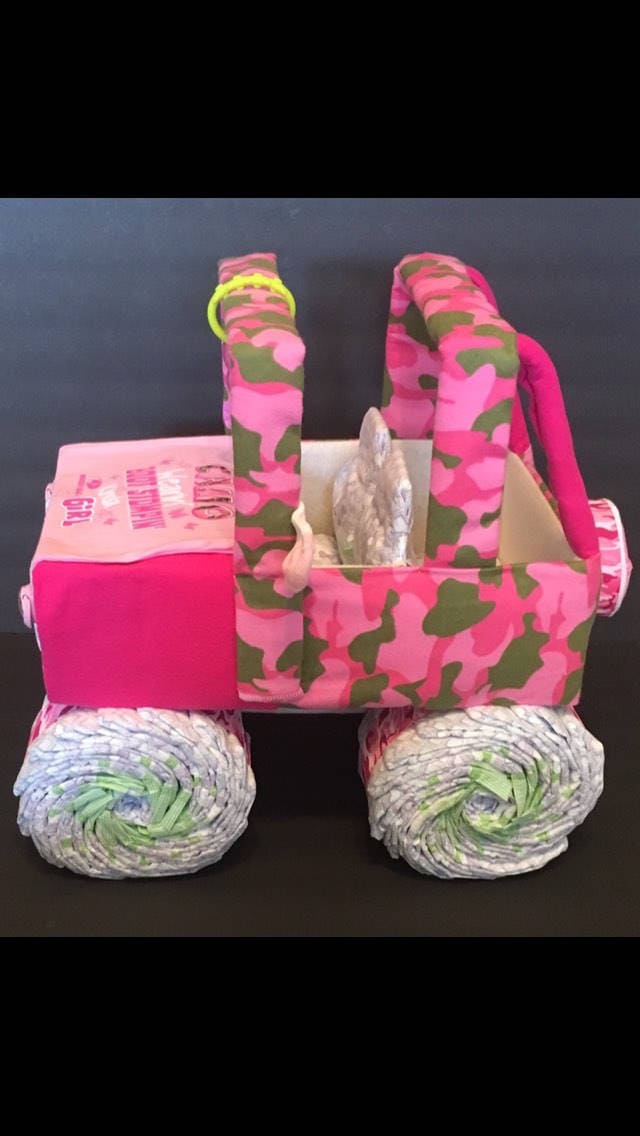 Baby shower centerpiece jeep diaper cake pink camo baby Etsy