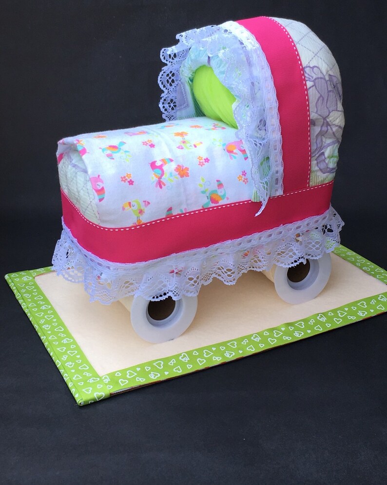 Pink and green diaper diaper carriage cake baby Etsy