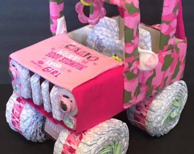 Baby Shower Centerpiece Jeep Diaper Cake Pink Camo Baby Etsy