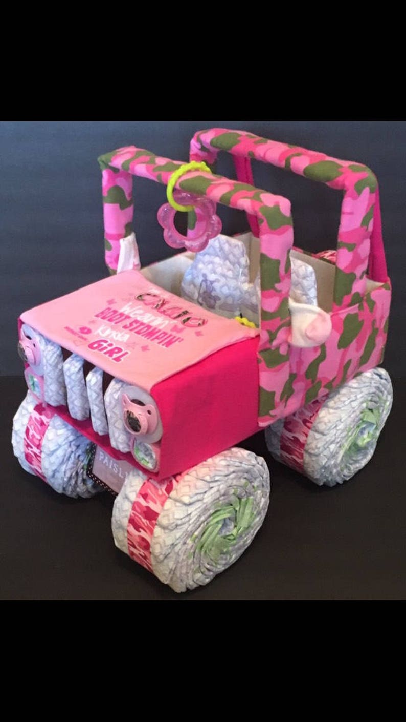 Baby shower centerpiece jeep diaper cake pink camo baby Etsy