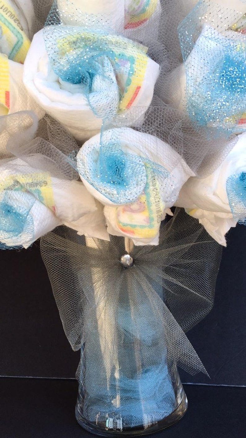Baby shower centerpiece diaper cake diaper cake bouquet Blue diaper bouquet unique baby gift baby shower decorations,