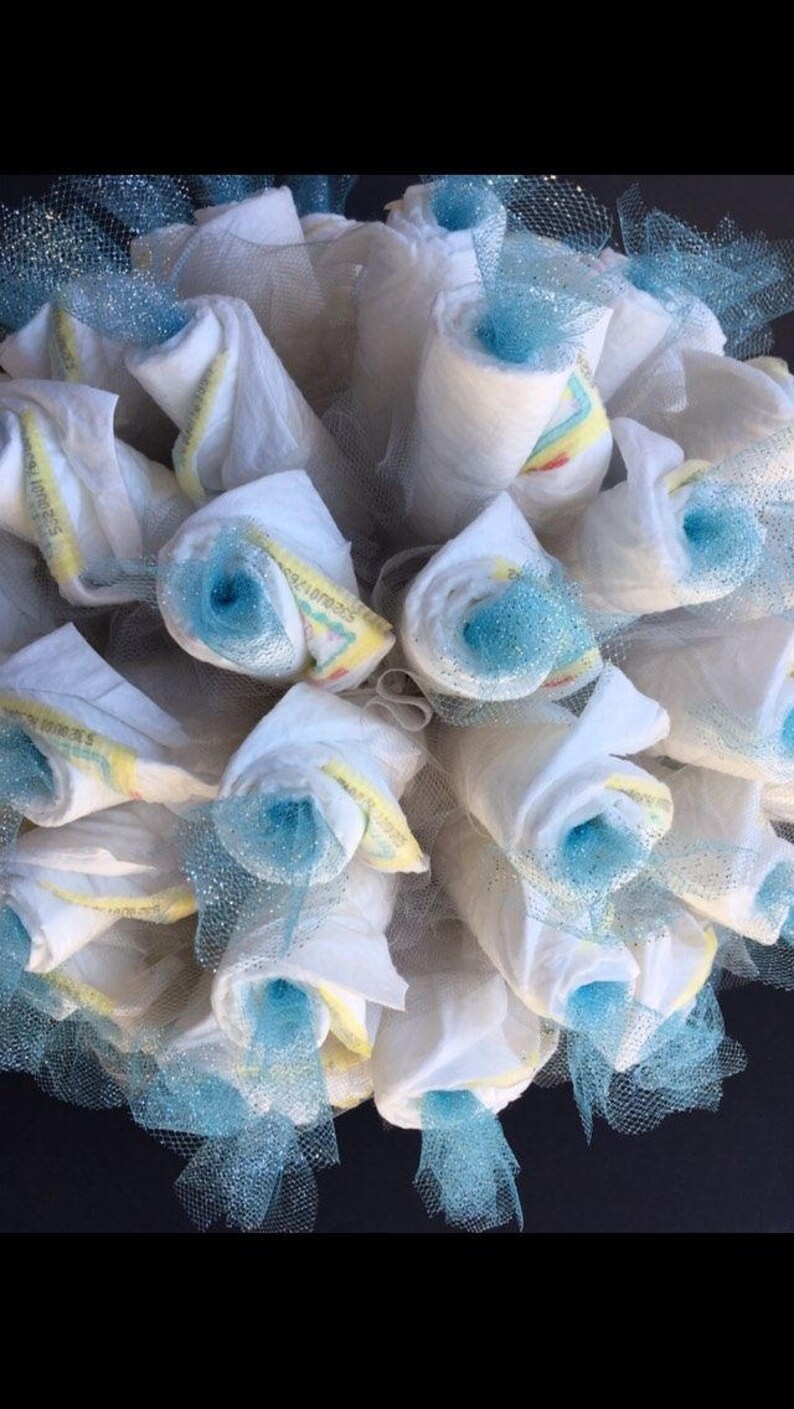 Baby shower centerpiece diaper cake diaper cake bouquet Blue diaper bouquet unique baby gift baby shower decorations,