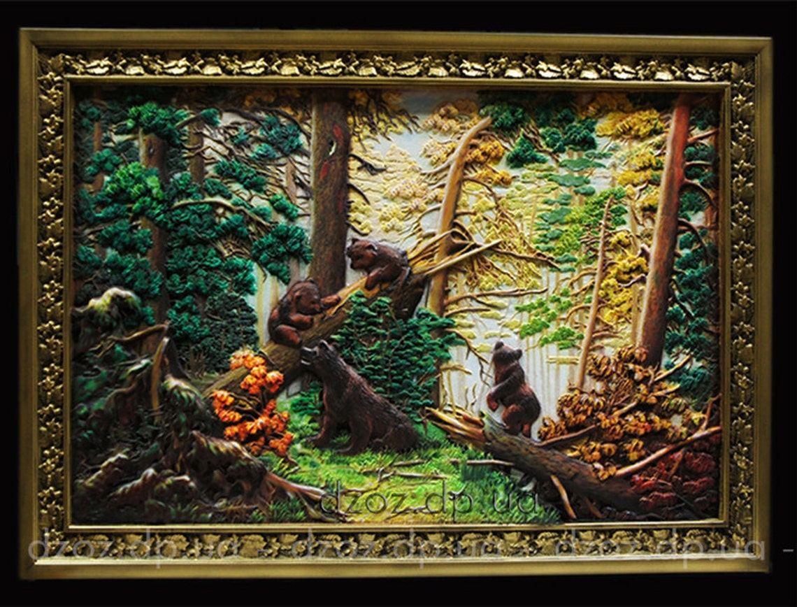 Carved Wood Panel 3D Art Oil Painting the Morning in a Pine Etsy