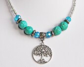 Turquoise Necklace with Tibetan Silver Tree Of Life or Heart Pendant in Gift Bag