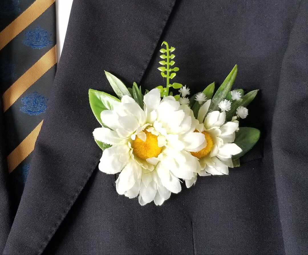 Daisy Pocket Boutonniere White Pocket Square Boutonniere Etsy
