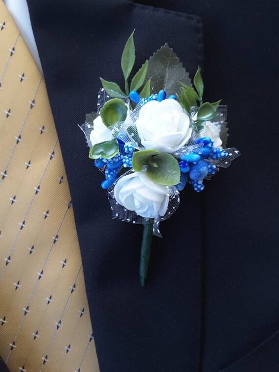 Blue white boutonniere Blue and white wedding Blue Etsy