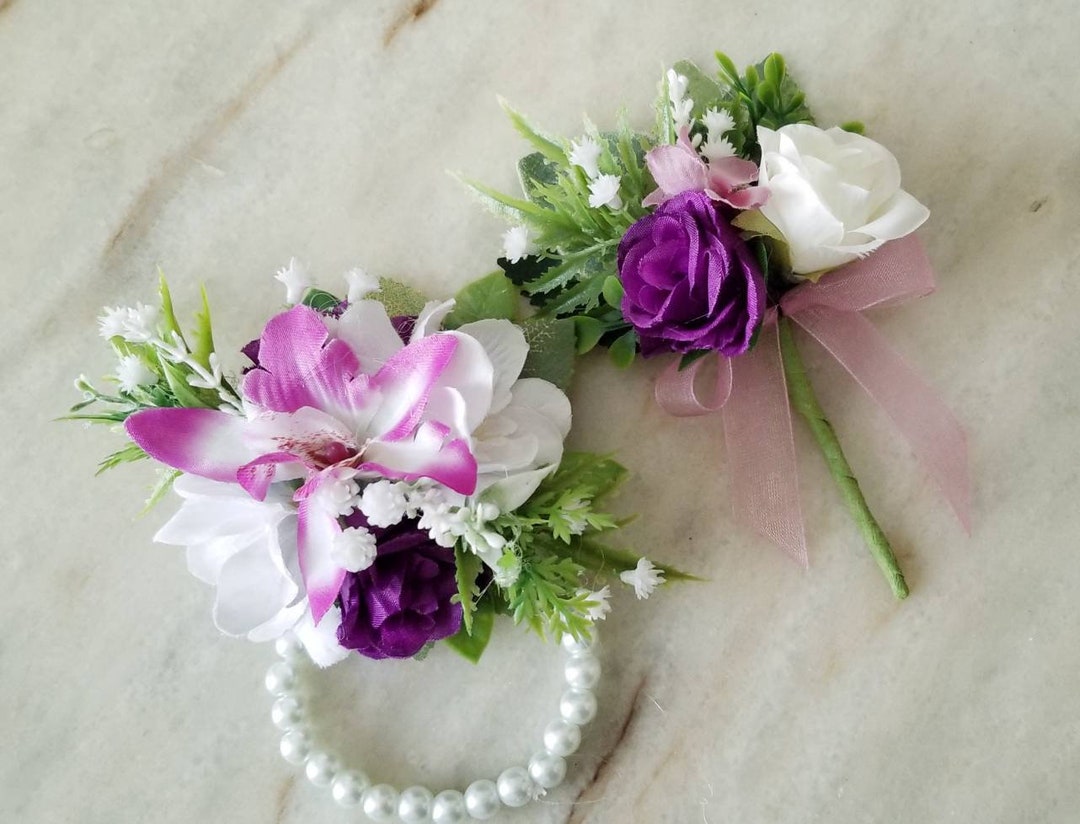 Prom Set Deep Purple Prom Set, Purple Fuchsia Corsage and Boutonniere, Dark ...