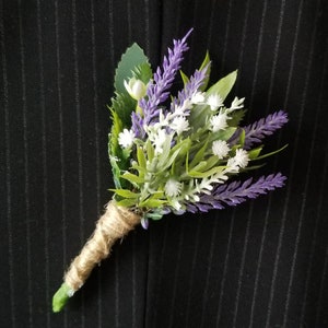 Lavender boutonniere, Purple boutonniere, Lavender wedding, Lavender groom's boutonniere, Lavender buttonhole image 6